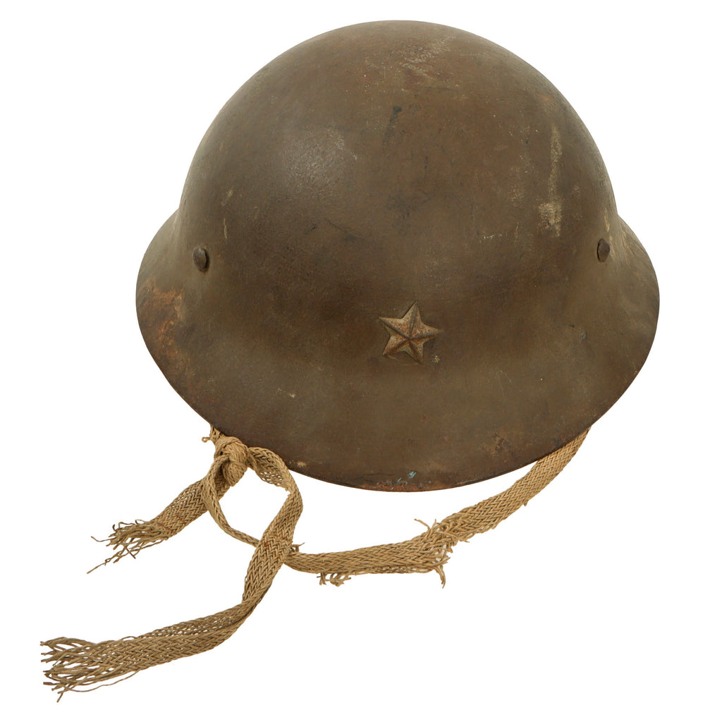 Original Japanese WWII Late War Last Ditch Type 92 Army Combat Helmet with Liner and Chinstrap - Tetsubo Original Items