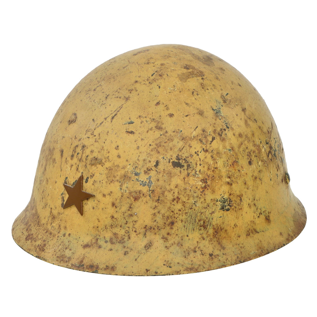 Original Japanese WWII Type 90 Army Helmet with Reproduction Star, Liner, and Chinstraps - Repainted - Tetsubo Original Items
