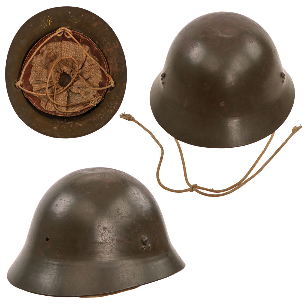 Original Imperial Japanese Army WWII Type 90 Last Ditch Helmet with Painted Kanji Under Rim - Liner & Chinstrap
