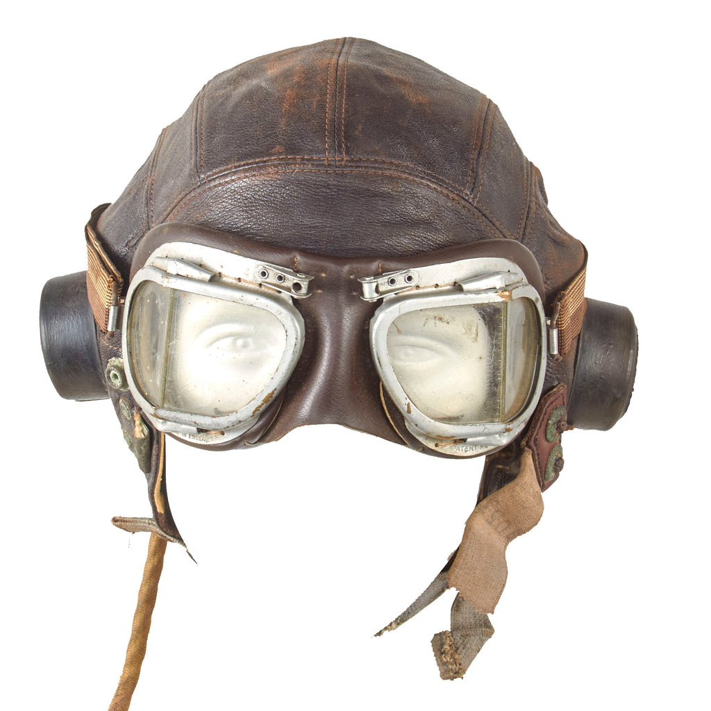 Original British WWII RAF Type C Leather Flying Helmet with Post-WWII RAF Mk VII Style Flying Goggles by Stadium - Great Display Set Original Items