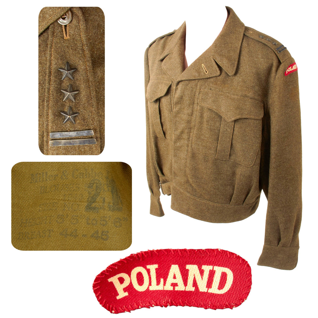 Original Polish WWII Canadian-Made Polkovnik Colonel Officer’s Battledress Uniform with Poland Shoulder Tabs - Dated 1943 Original Items
