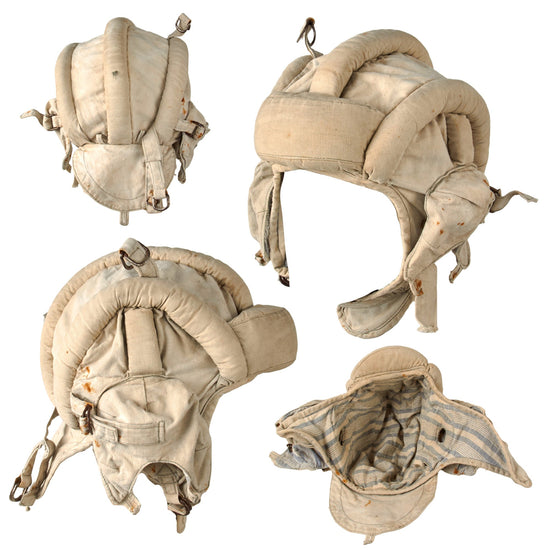 Original Soviet WWII TSh-4 Tanker Helmet - Scarce Tan Variant with Plaid Lining - Wartime Manufacture Original Items