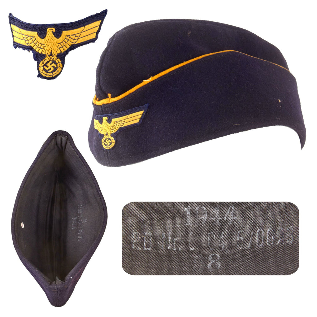 Original German WWII 1944 Dated Kriegsmarine Navy Officer M38 Overseas Cap in Size 58cm with RBNr. Marking - Schiffchen Original Items