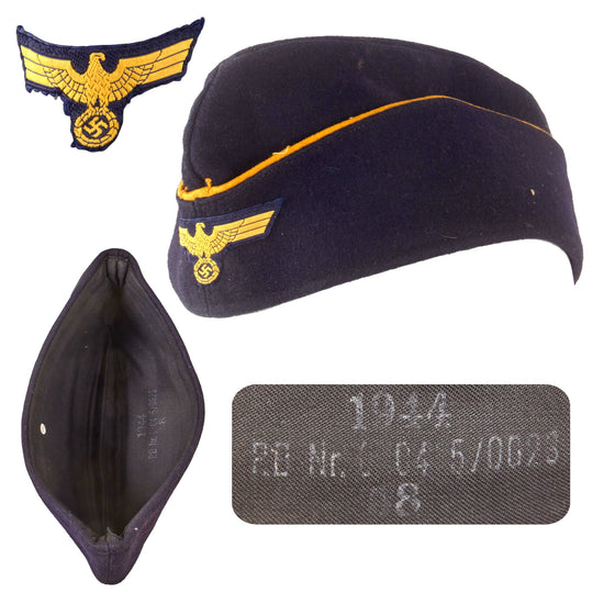 Original German WWII 1944 Dated Kriegsmarine Navy Officer M38 Overseas Cap in Size 58cm with RBNr. Marking - Schiffchen Original Items