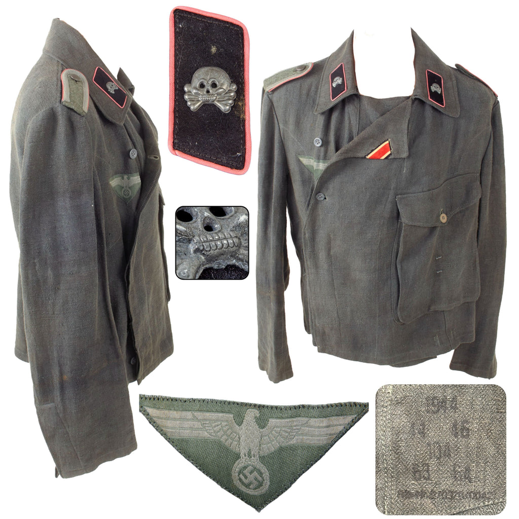 Original German WWII Rare Heer HBT Panzer Wrapper Unteroffizier NCO Uniform Tunic Dated 1944 with Iron Cross Ribbon - Panzer Wrap Original Items