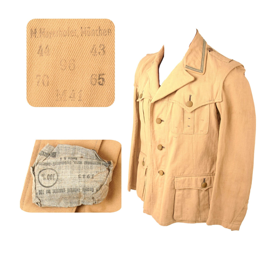 Original German WWII 1941 Dated Afrika Korps Waffen SS NCO 1st Pattern Tropical "Sahariana" Uniform Tunic by M. Mayerhofer of Munich - Stripped Insignia Original Items