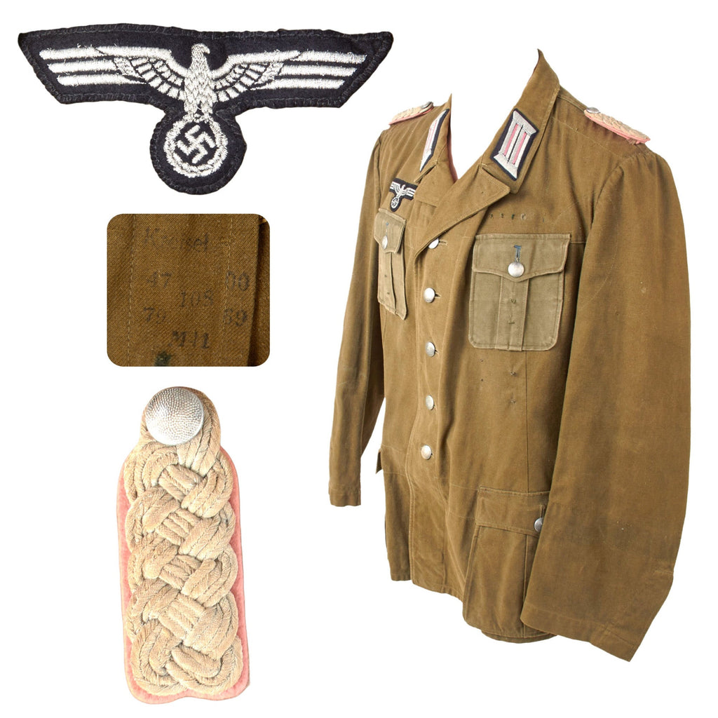 Original German WWII Heer Army Panzer Armored Corps Major Officer M41 Tropical Afrika Korps Uniform Tunic - Dated 1941 Original Items