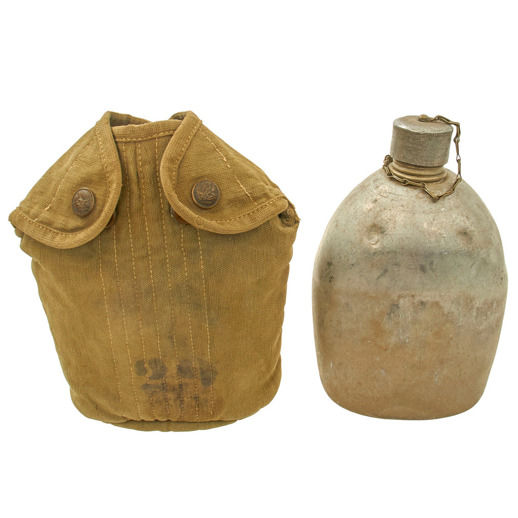 Original U.S. Early WWI “Spun” M1910 Canteen in “Rimless Eagle Snap” Cover by Rock Island Arsenal - Dated 1915 Original Items