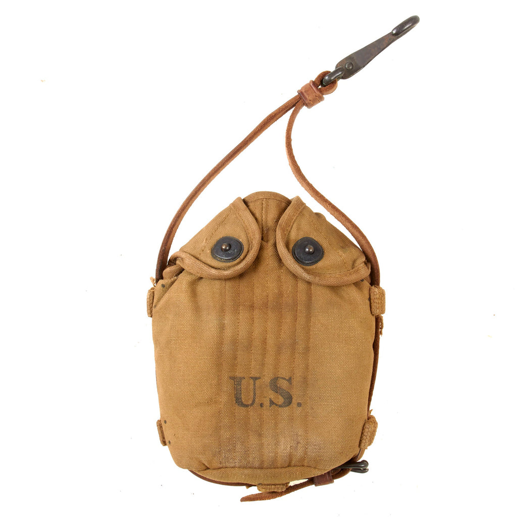 Original U.S. WWI Era M1910 Mounted Canteen Cover with Leather Straps Original Items