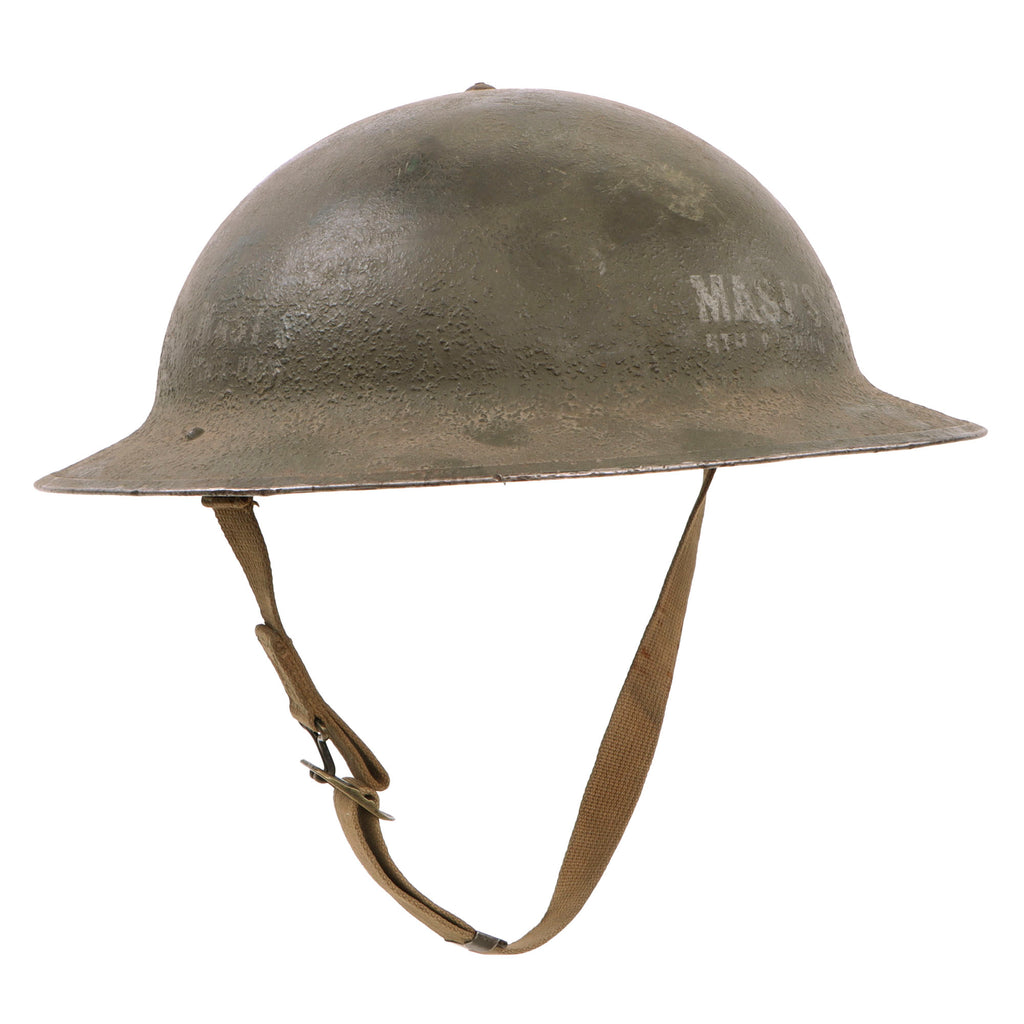Original U.S. WWII Complete M1917A1 Kelly Helmet with Textured Paint - Stamped with Company Logo from WWII Period
