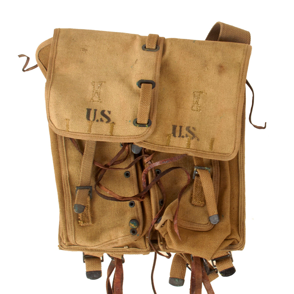 Original U.S. WWI NOS M1912 Experimental Cavalry Ration Bags as used by Medical Corpsman with All Original Leather Straps - Excellent Original Items
