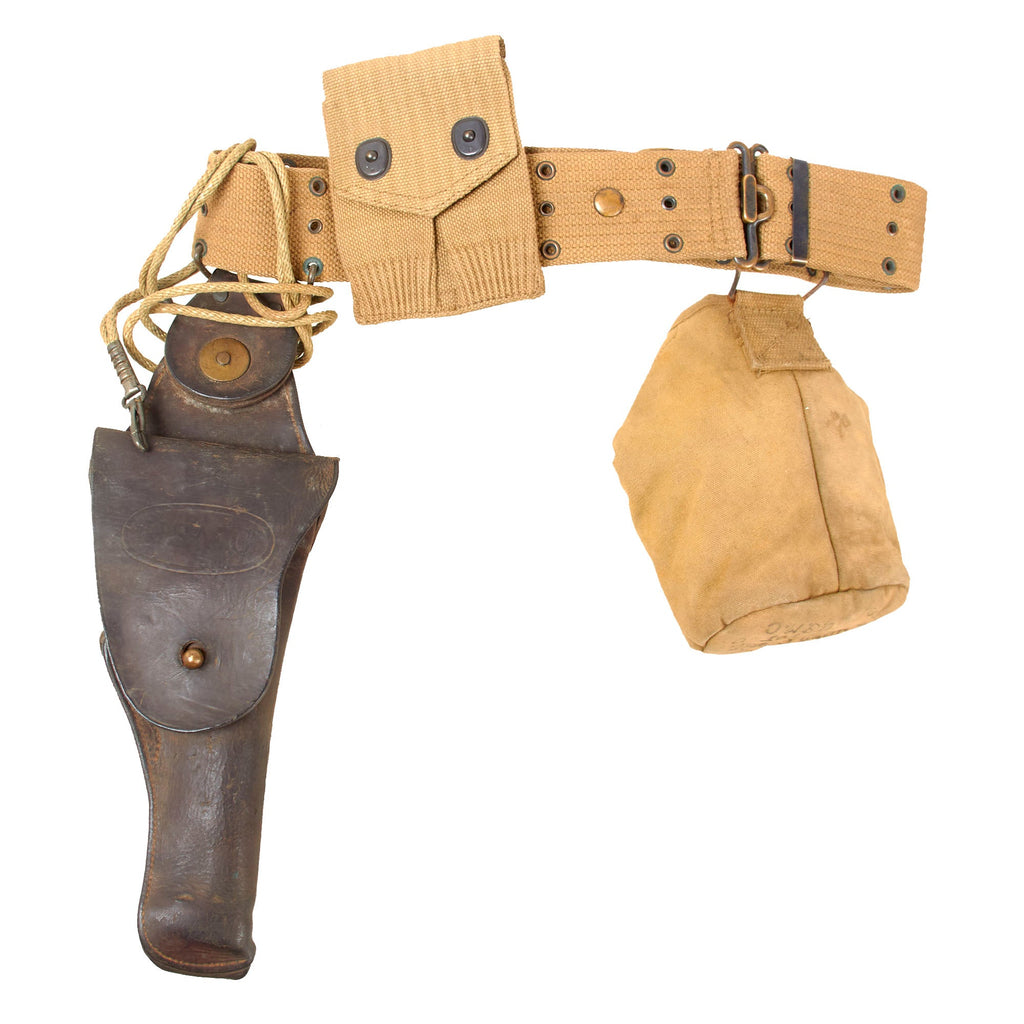 Original U.S. WWI Era Marine Corps Belt Rig with M1912 Colt 1911 USMC Swivel Holster & Named USMC-Marked Canteen Cover - Dated March 1917 Original Items
