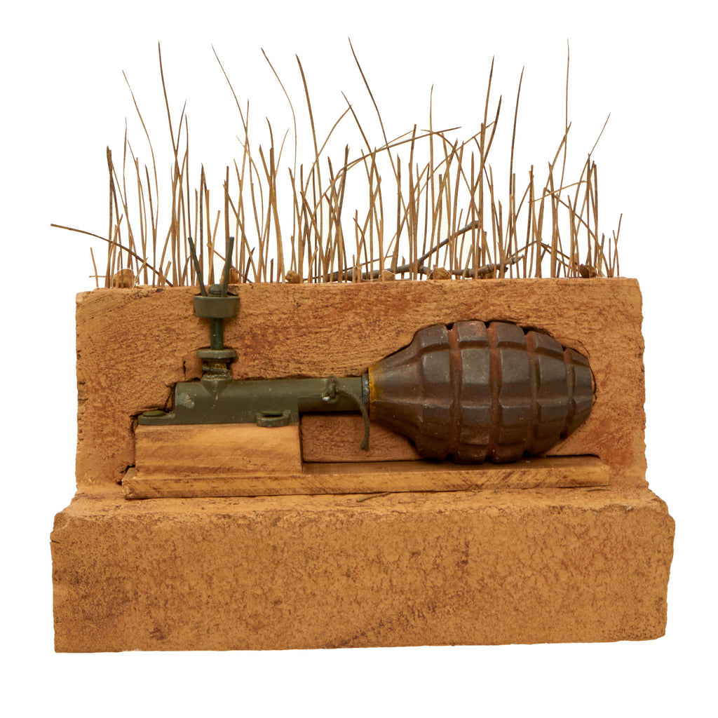 Original U.S. WWII Mk. II Grenade Booby Trap with M1 Booby Trap Pressure Firing Device Fuse by Rare Maker Littletown Foundry- INERT Earth Cutaway EOD Visual Training Aid Original Items
