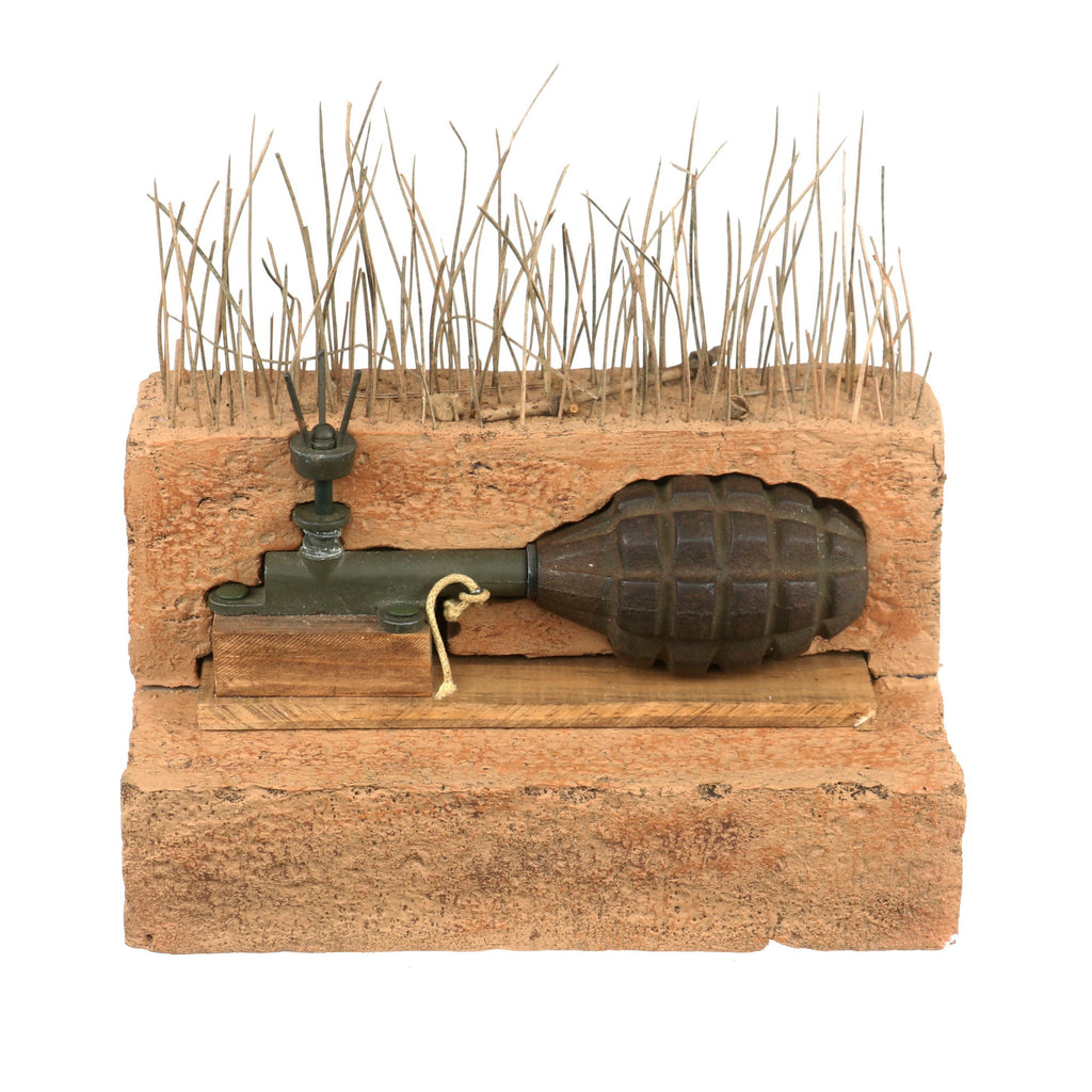 Original U.S. WWII Mk. II Grenade Booby Trap with M1 Booby Trap Pressure Firing Device Fuse by Rare Maker Littletown Foundry- INERT Earth Cutaway EOD Visual Training Aid Original Items