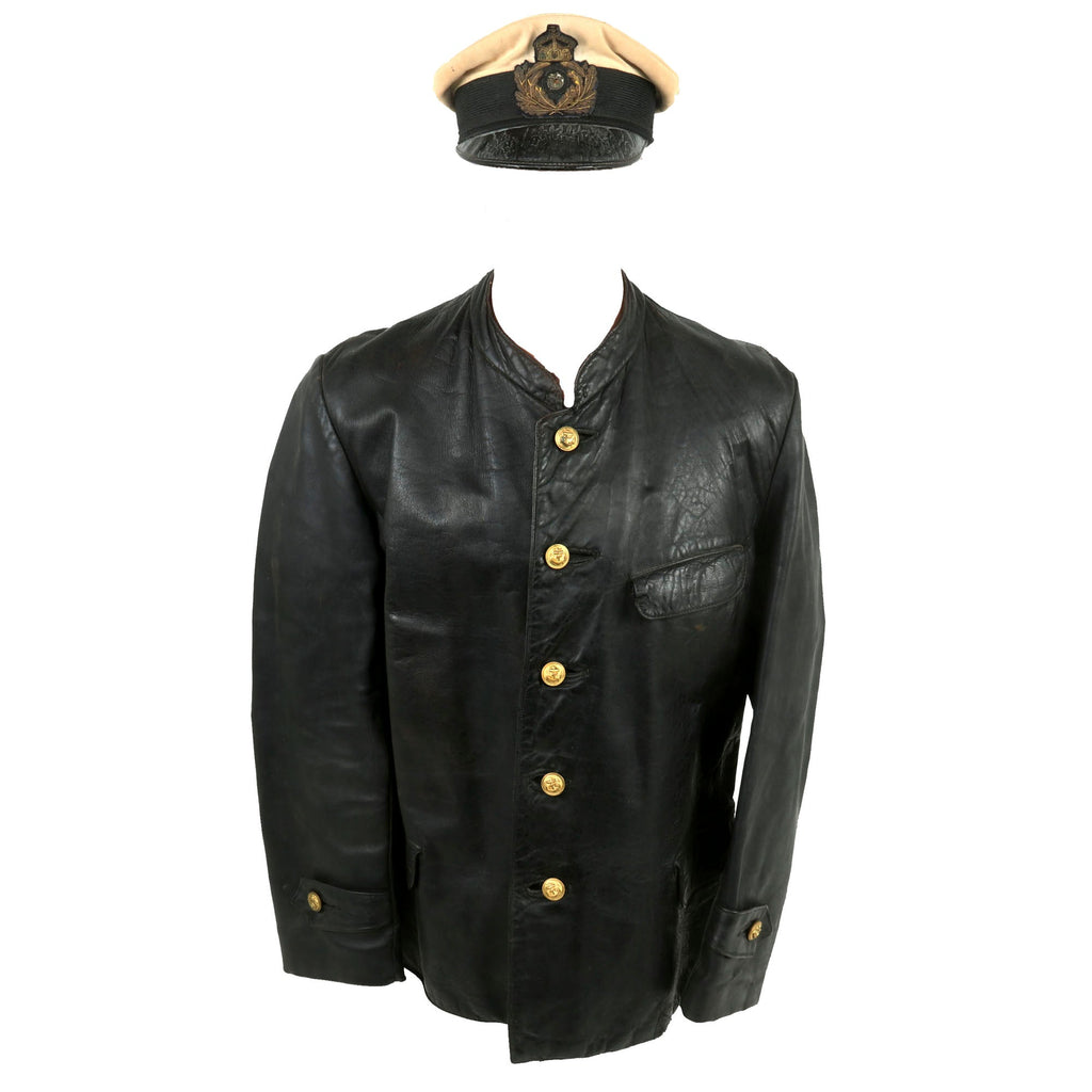 Original Imperial German WWI Scarce Kaiserliche Marine U-Boat Engine Room Leather Jacket & Officer’s Service Visor Cap Original Items