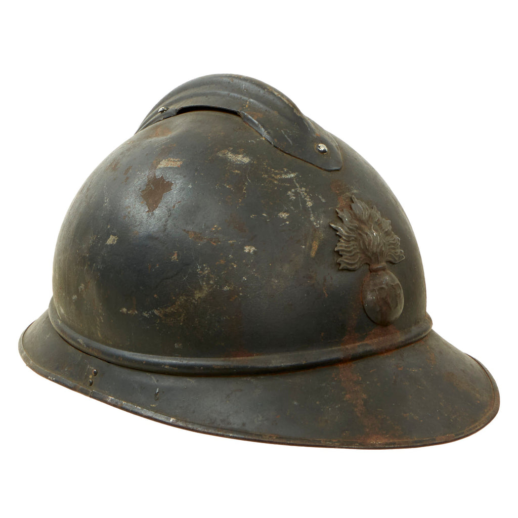 Original French WWI Issue Model 1915 Adrian Helmet Shell in Horizon Blue with Infantry RF Badge Original Items