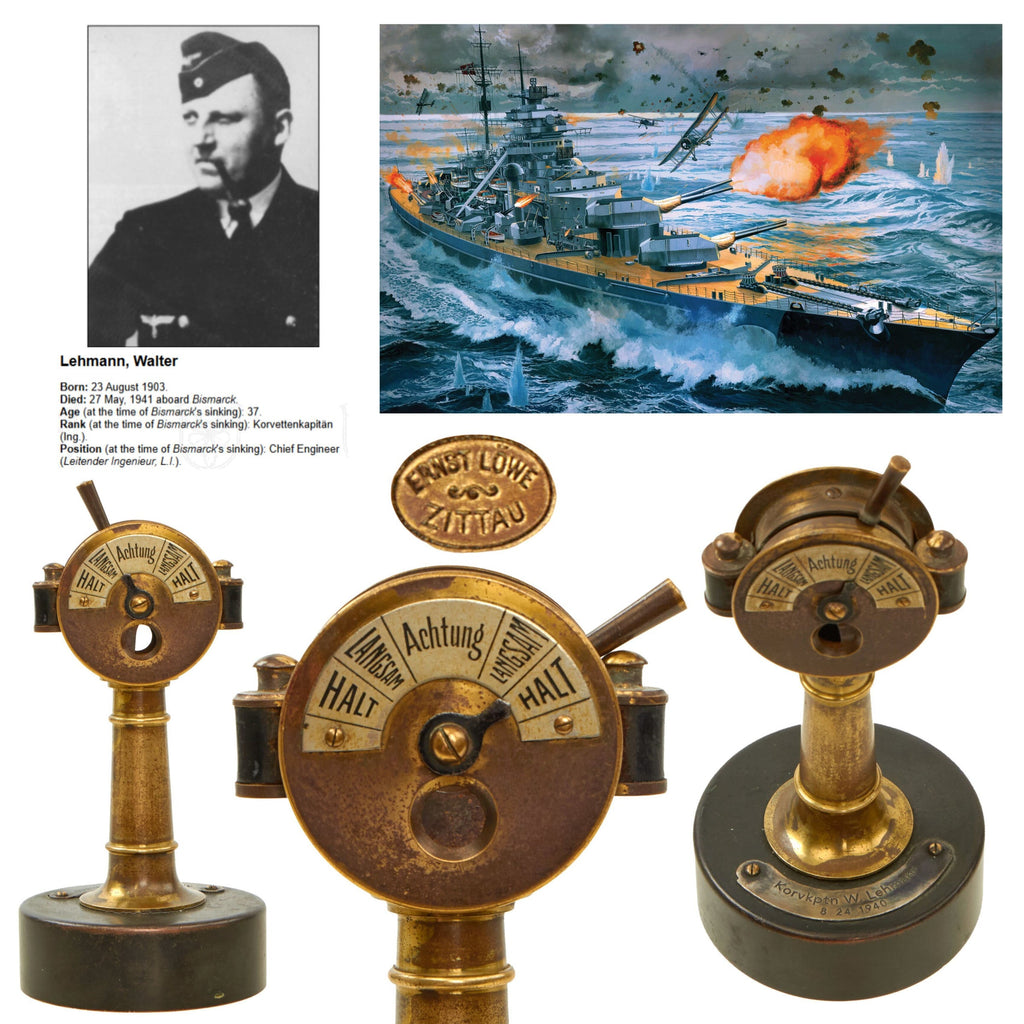 Original German WWII Bismarck Kriegsmarine Presentation Switch Signal Telegraph Cigar Cutter Identified to Walter Lehmann, Died Aboard the Bismarck Original Items