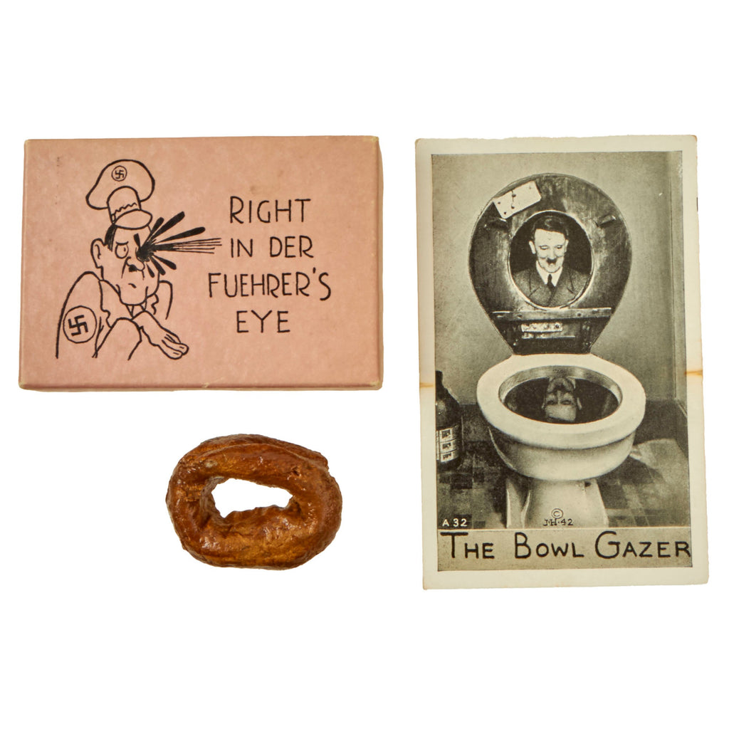 Original U.S. WWII Anti-Axis Propaganda Set - "Right in Der Fuehrer's Eye" Gag and "The Bowl Gazer" Postcard Original Items