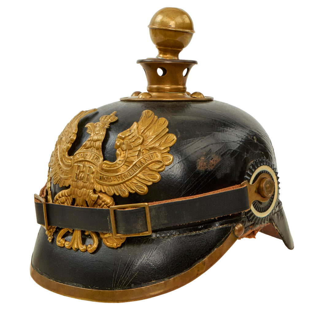 Original German WWI Prussian M1895 Artillery Pickelhaube Helmet Dated 1916 with Unit Markings - 69th Infantry Regiment - Kugelhelm Original Items