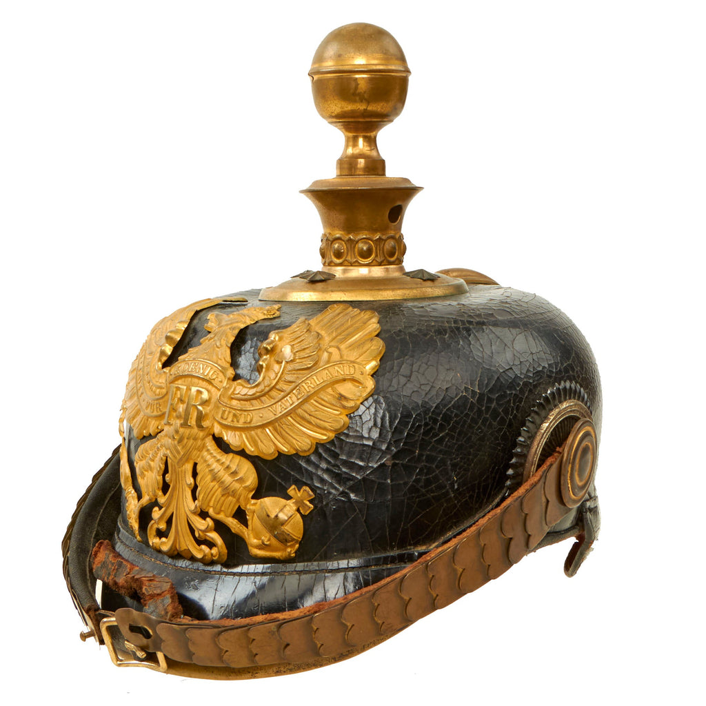 Original Imperial German WWI Named & Unit Marked Prussian Artillery Officer Model 1895 Pickelhaube Helmet - Railway Labor Company 59 - Kugelhelm Original Items