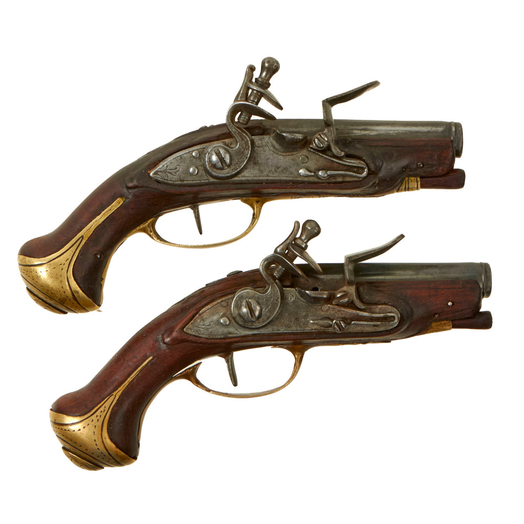 Original European Continental Matched Pair of Brass Mounted Flintlock Vest Pistols - Circa 1800 Original Items