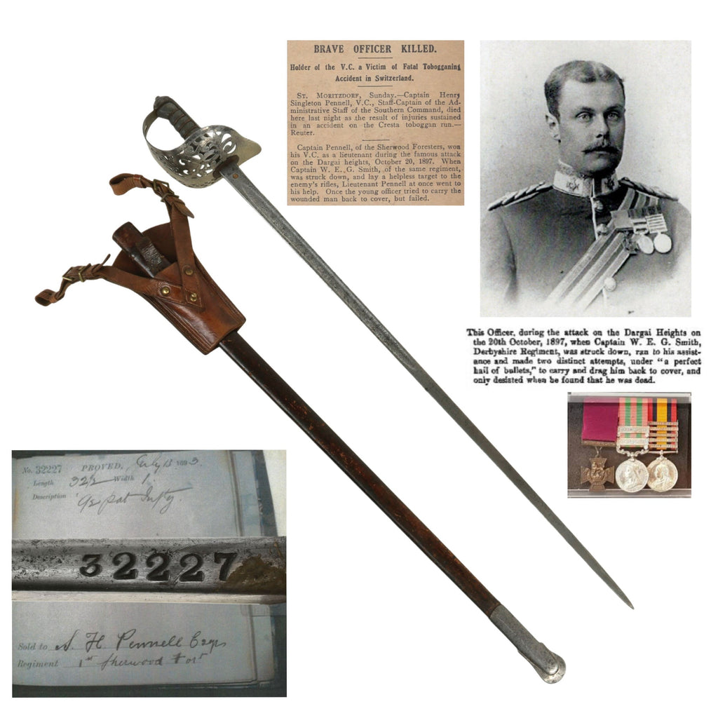 Original British Tirah Campaign Victoria Cross Recipient Lieutenant Henry Singleton Pennell of 2nd Battalion Sherwood Foresters Pattern 1892 Light Officer’s Sword and Scabbard by Wilkinson Original Items