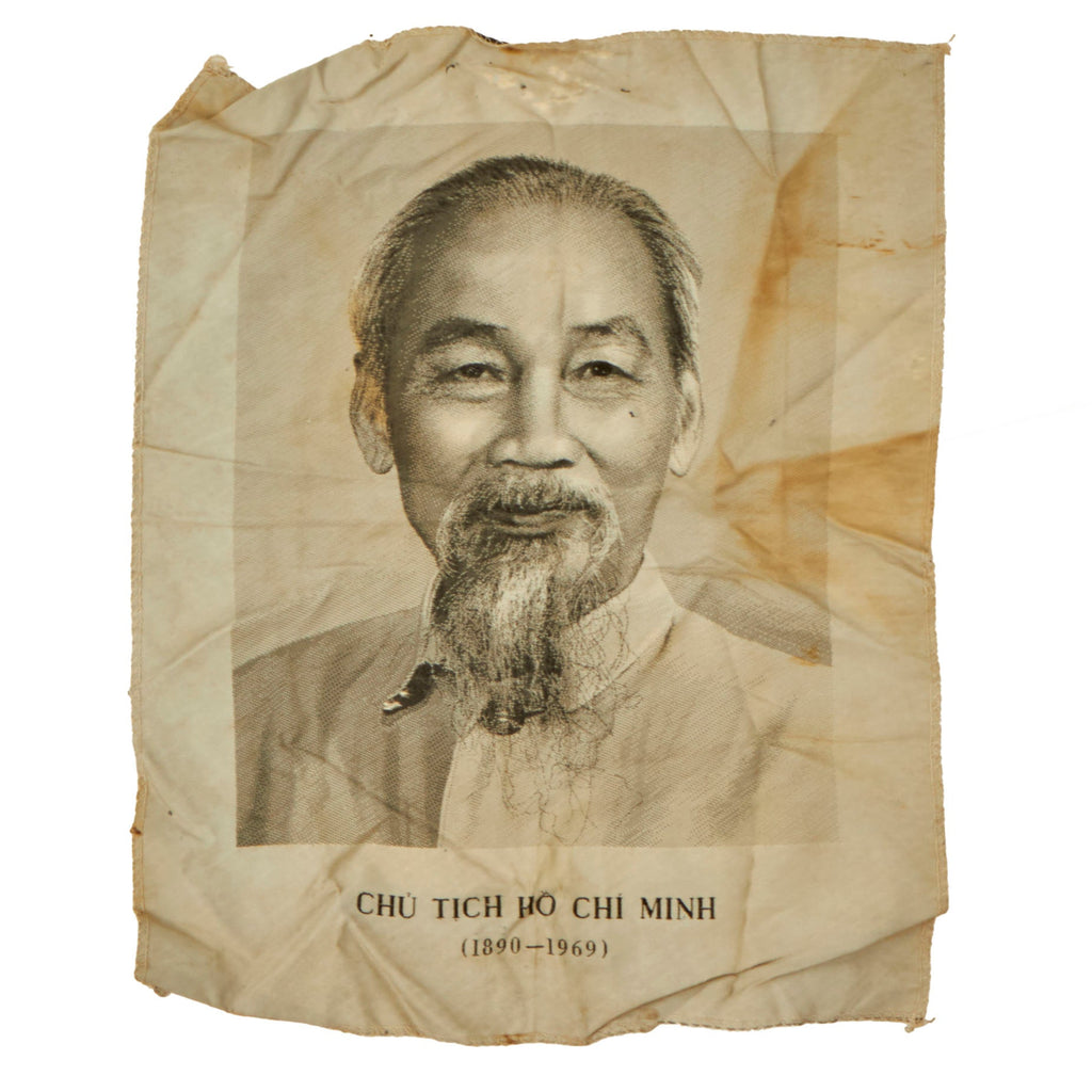 Original North Vietnamese Vietnam War Ho Chi Minh Cloth Poster - Carried by NVA & VC Troops - 12 x 15” Original Items