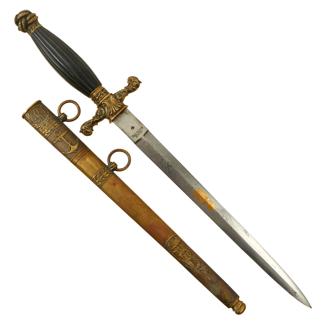 Original Austro-Hungarian WWI Navy Officer’s Dagger with Gold Inlaid Etched Blade & Scabbard by Tills Neffen in Wien Original Items