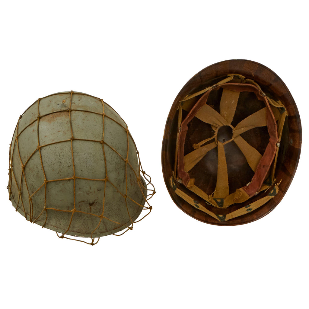 Original U.S. WWII US Navy 1942 McCord M1 Fixed Bale Helmet with Net and International Molded Plastics Liner Original Items