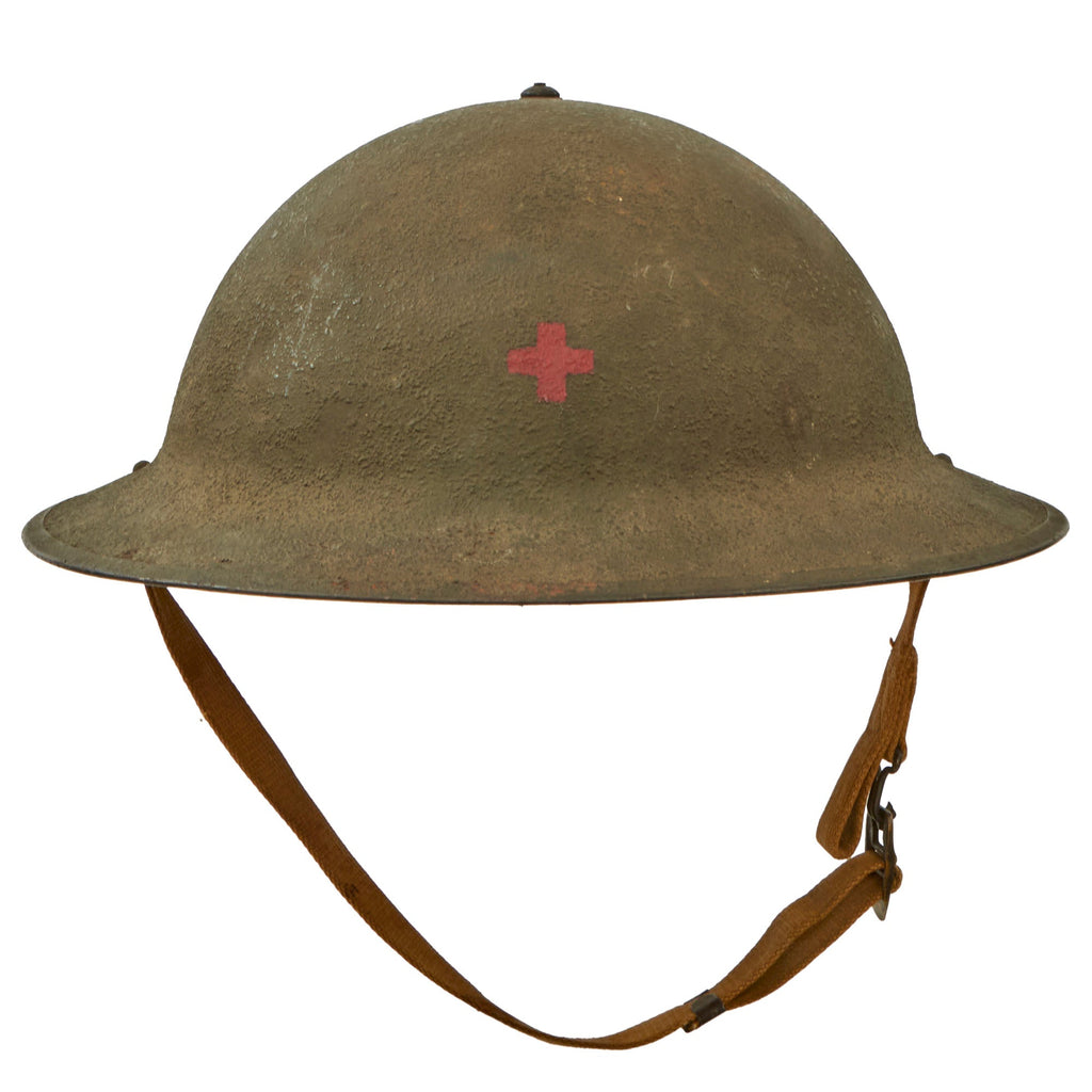 Original U.S. WWII Complete M1917A1 Kelly Medic Painted Helmet with Textured Paint Original Items