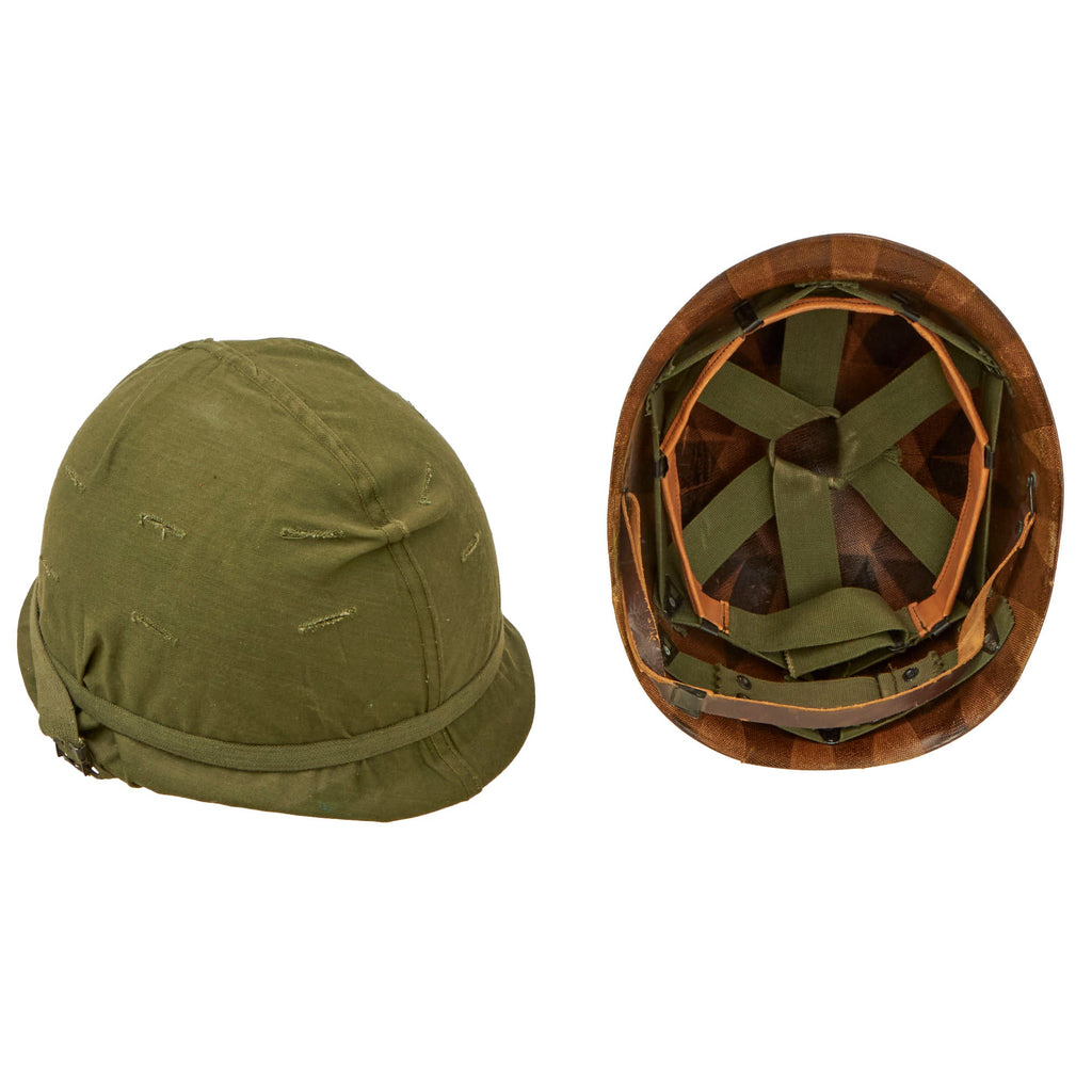 Original U.S. WWII - Early Vietnam War McCord M1 Helmet With OD Green Helmet Cover and Westinghouse Liner - Complete Original Items
