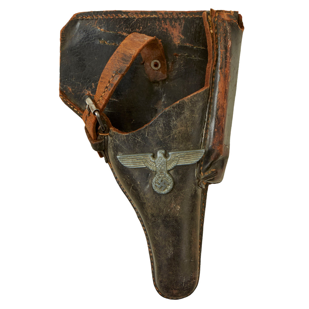 Original German WWII USGI Modified Black P.08 Luger Holster by Karl Barth with Added Heer Eagle Insignia - Dated 1941 Original Items