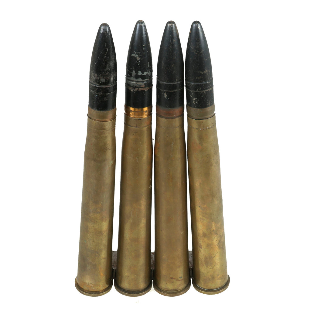Original U.S. WWII Set of Four 1943 & 1944 Dated 40mm Bofors Gun Rounds with Original Clip - Inert Original Items