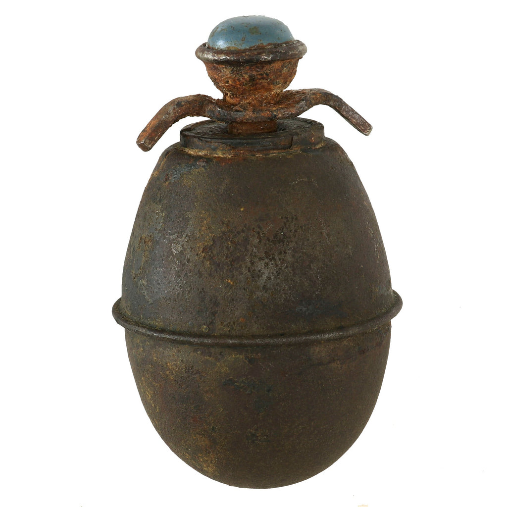 Original German WWII 1943 Dated Model 39 Egg Hand Grenade with Original Fuze & Wings by Mettmanner Britanniawarenfabrik W. Seibel - Inert Eierhandgranate Original Items