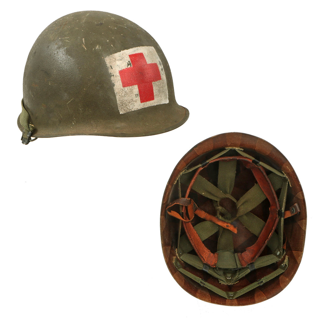Original U.S. Korean War / Vietnam War Era Single Panel Medic’s McCord M1 Helmet with Westinghouse / CAPAC Liner Original Items