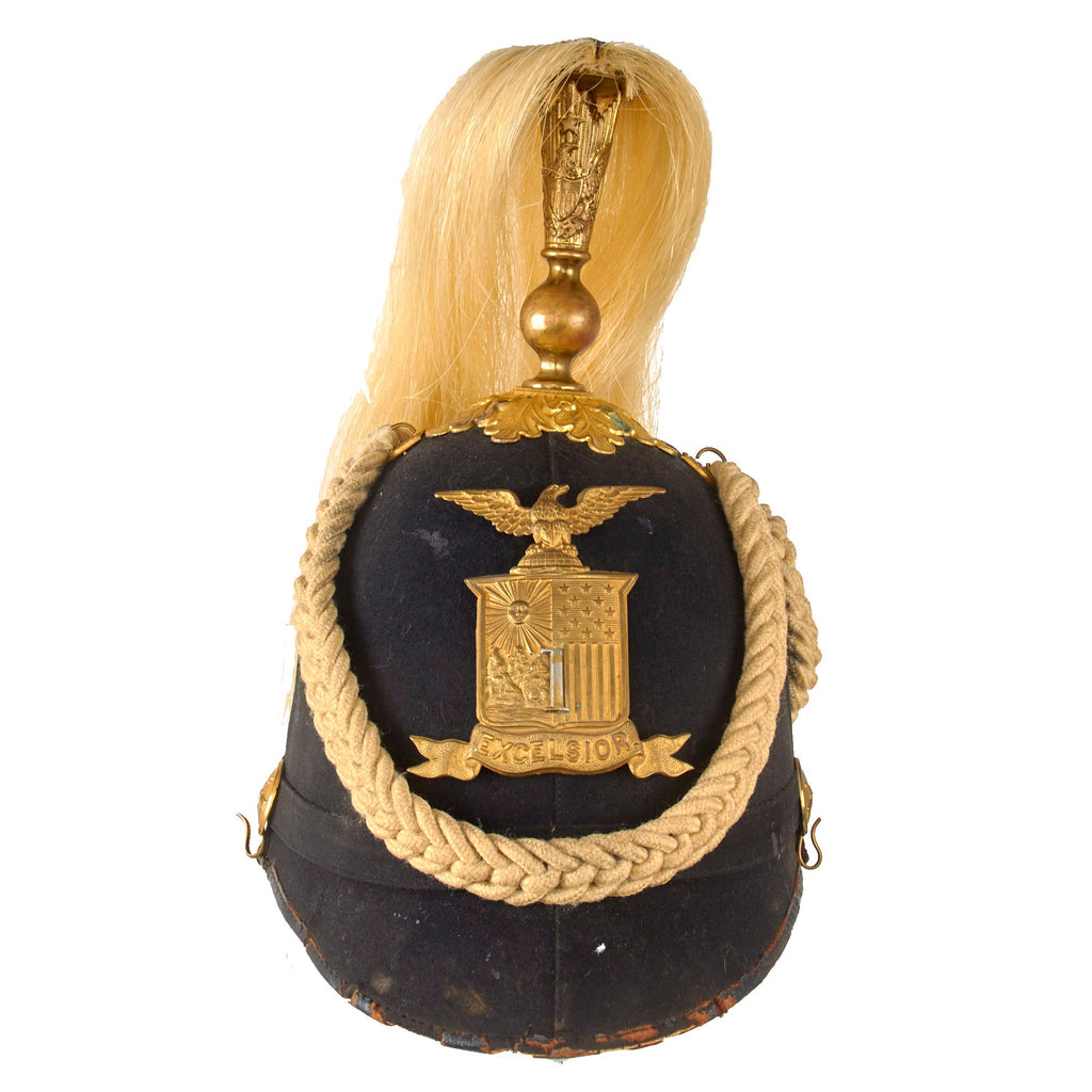 Original U.S. Indian Wars 1881 Model New York 1st Infantry Regiment Dress Helmet with Plume & Cords by Ridabock & Co. Original Items