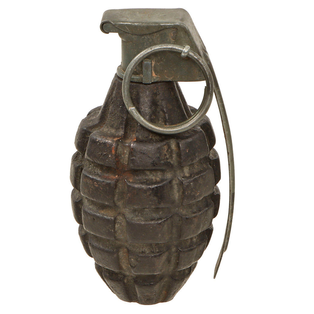 Original U.S. Pre-WWII Inert Early Body MkII Pineapple Grenade with Yellow Ring & M10A3 Fuze Original Items