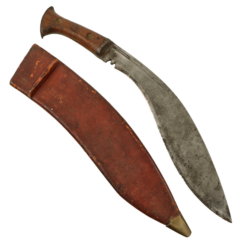 Original British WWII 1943-Dated MkII Pattern Kukri with Hard 1944-Dated Leather Scabbard Original Items