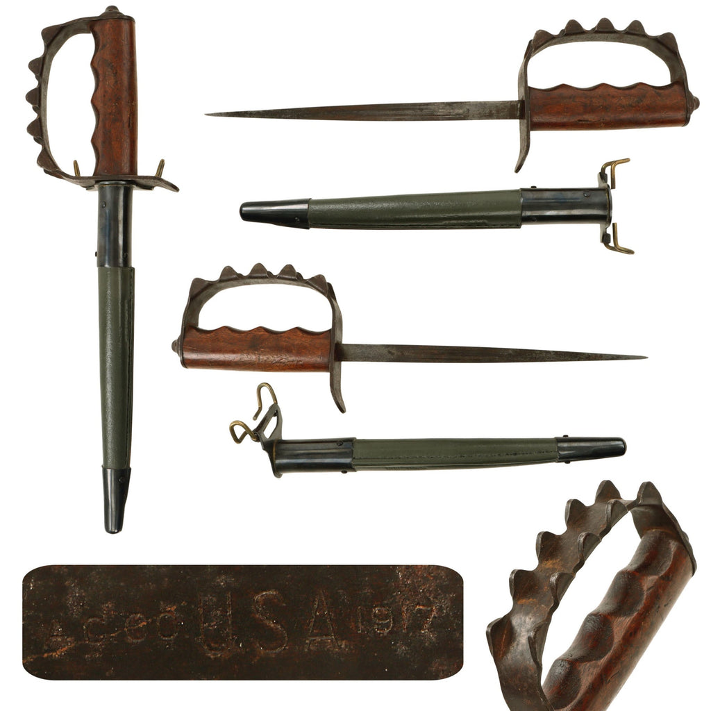 Original U.S. WWI M1917 Knuckle Duster Trench Knife by American Cutlery Co. with Reproduction Scabbard - Rare Maker Original Items
