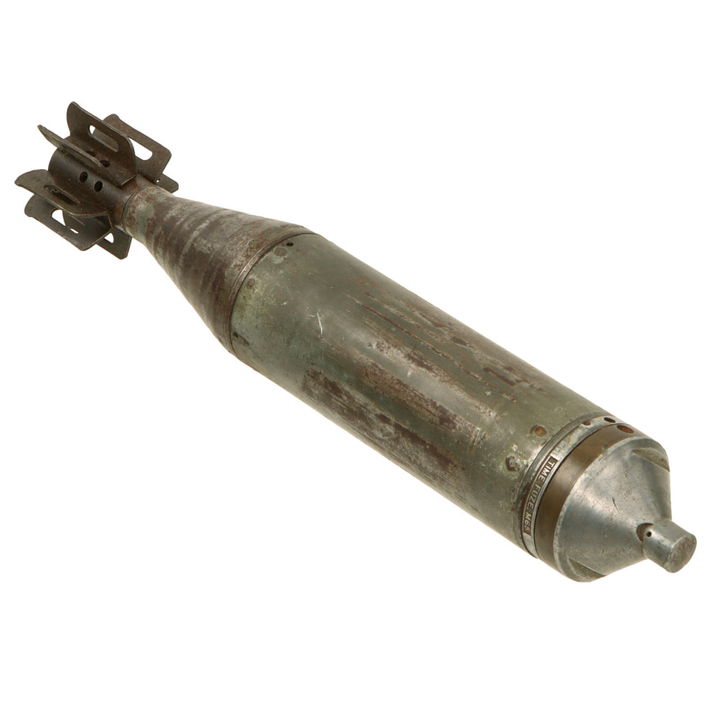 Original U.S. WWII 60mm Mortar M83 Illuminating Cartridge (ILL) with M65 Time Fuze Dated 1943 - Inert Original Items