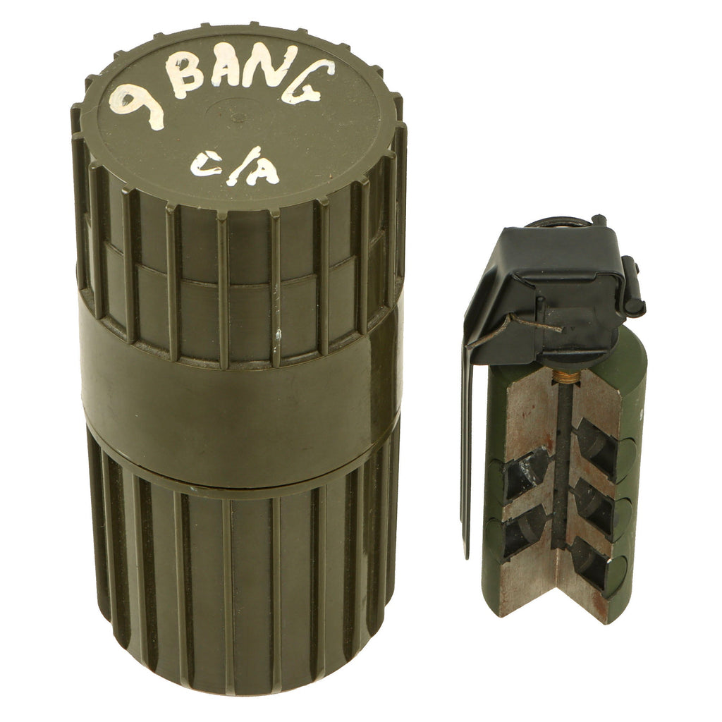 Original U.S. GWOT Era Inert Rheinmetall Cutaway Sample Trainer “9 Bang” Flashbang Grenade in Original Husk - Dated 1993 Original Items