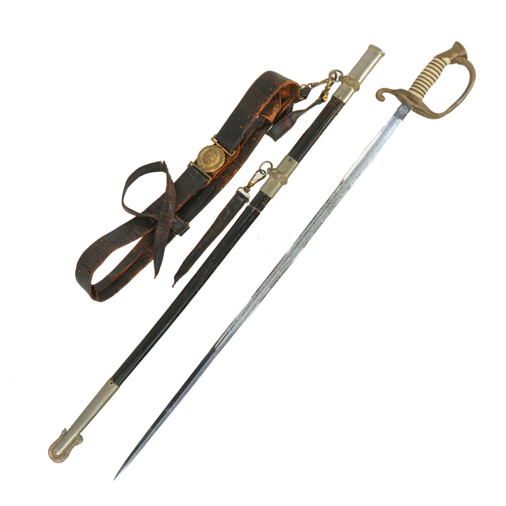 Original U.S. WWI Era German-Made Model 1852 Navy Officer's Sword with Original Leather Scabbard & Sword Belt by Horstator of Solingen Original Items