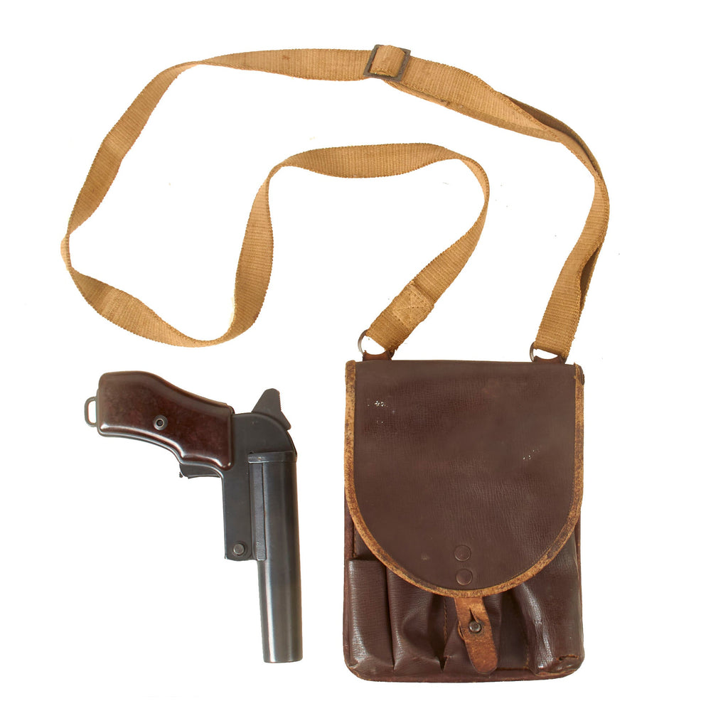 Original Czech Cold War Era Model VZ 44/67 Flare Gun with Carrying Pouch - Copy of Soviet SPSh-44 Flare Gun - Dated 1969 Original Items