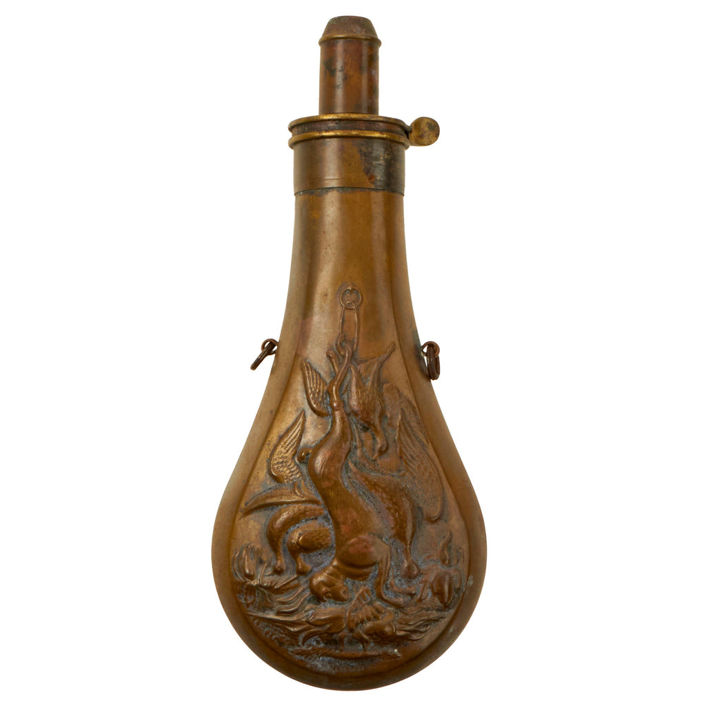 Original U.S. Civil War Era American Flask & Cap Company Embossed Copper Powder Flask “Dead Game” Original Items