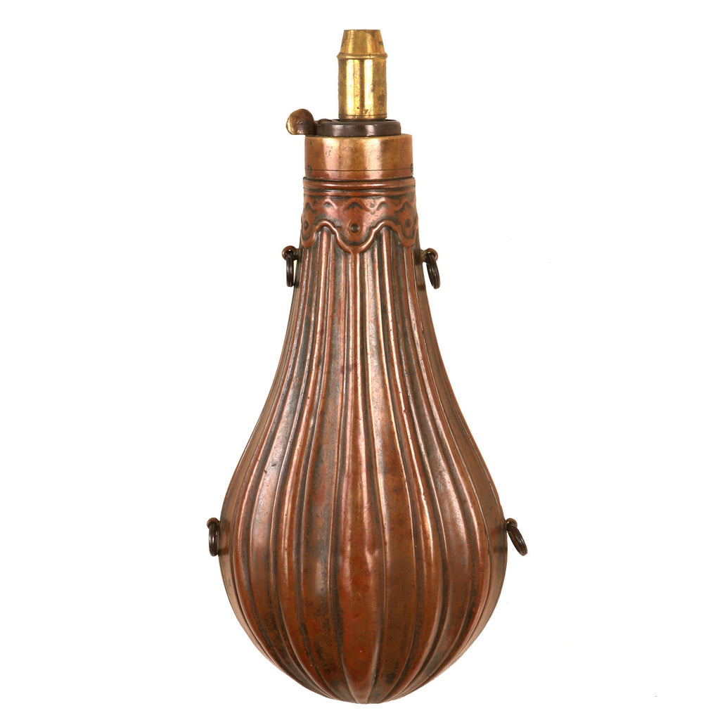 Original British U.S. Civil War 1850s Fluted Panel Brass Powder Flask by Thomas Sykes of Sheffield Original Items