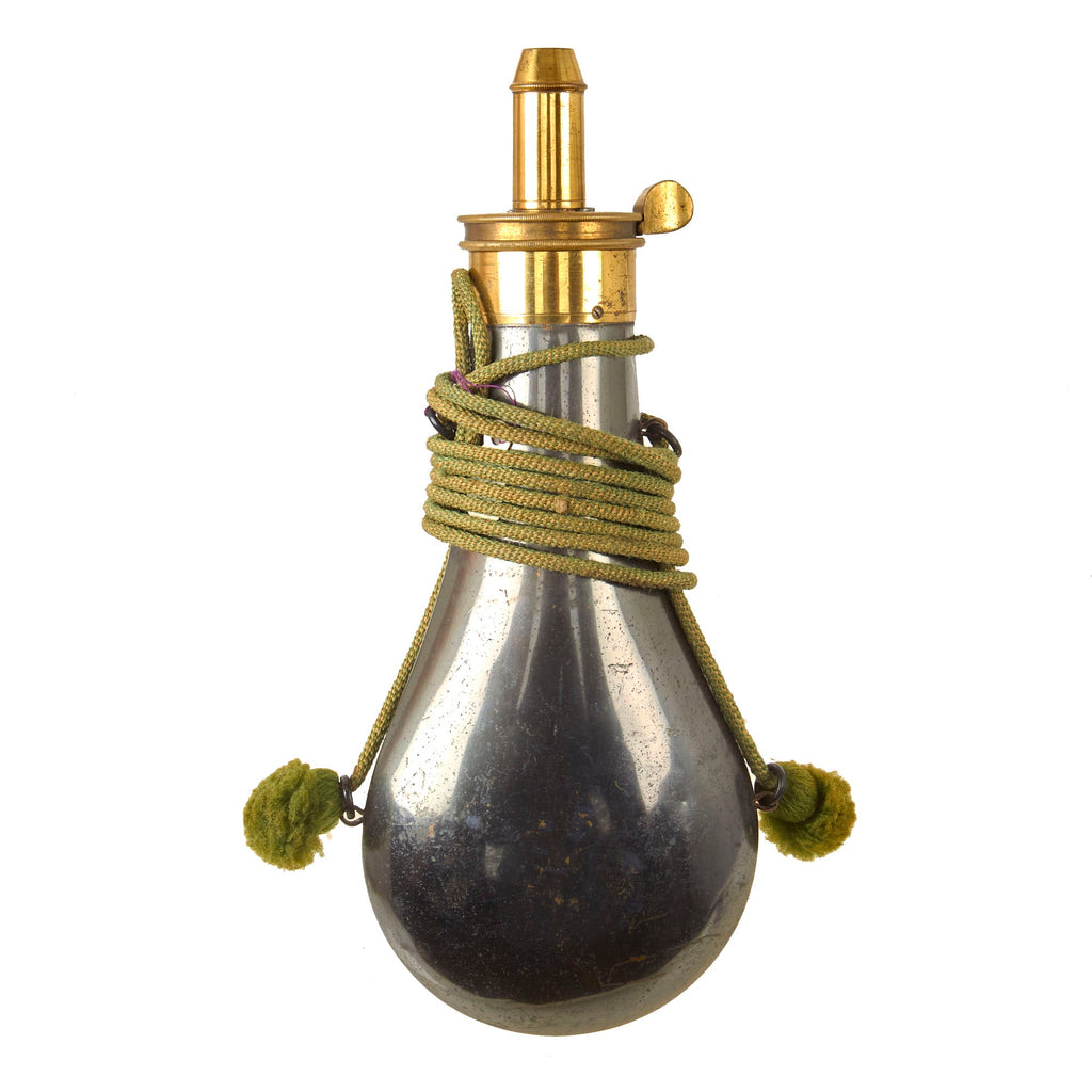 Original U.S. Civil War Era American Flask & Cap Company Plain Japanned Copper Powder Flask with Original Carry Rope Original Items