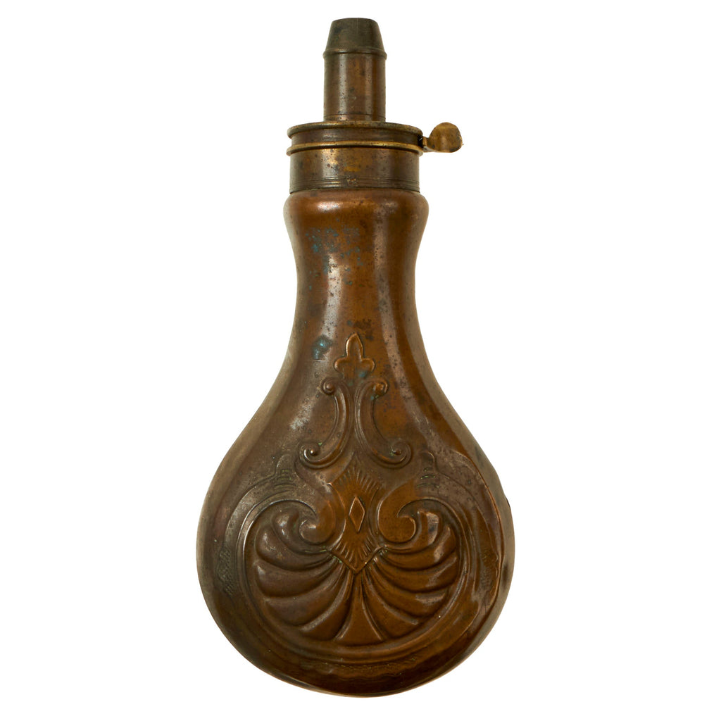 Original British U.S. Civil War Era Powder Flask by Richard Groves & Sons of Sheffield - Broken Spring Original Items