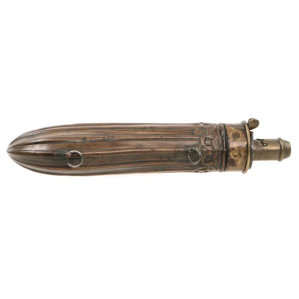 Original U.S. Civil War Era Brass Fluted Powder Flask with Intact Spri ...