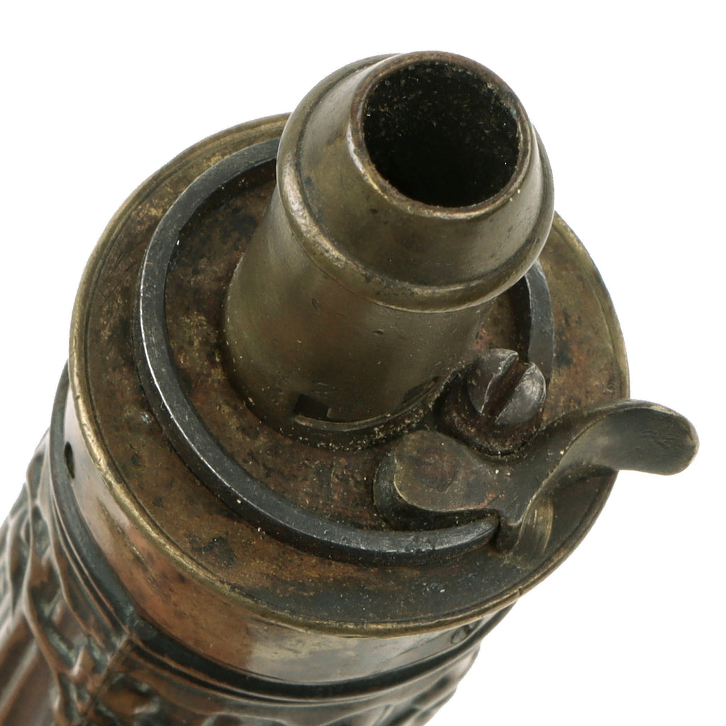 Original U.S. Civil War Era Brass Fluted Powder Flask with Intact Spri ...