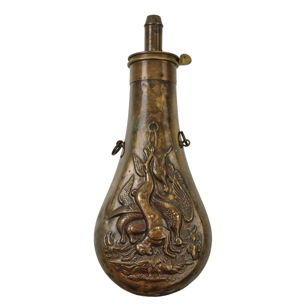 Original U.S. Civil War Era American Flask & Cap Company Embossed Copper Powder Flask “Dead Game” Original Items